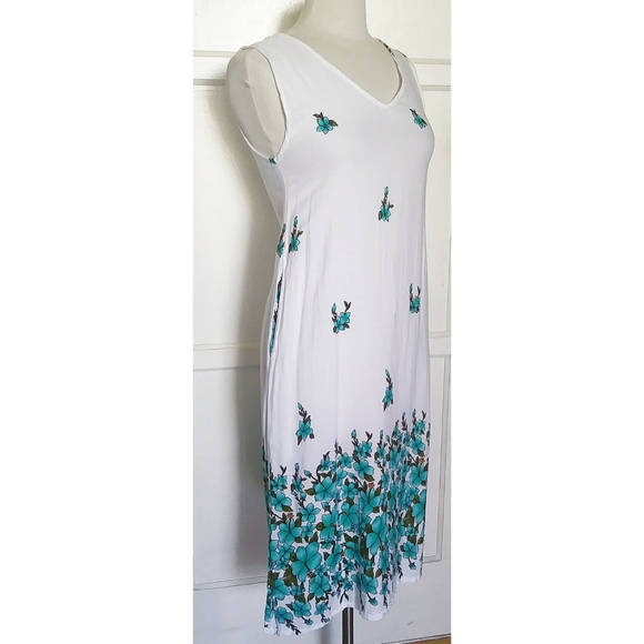 Sweet Lady teal floral white sleeveless dr… - Picture 2 of 7